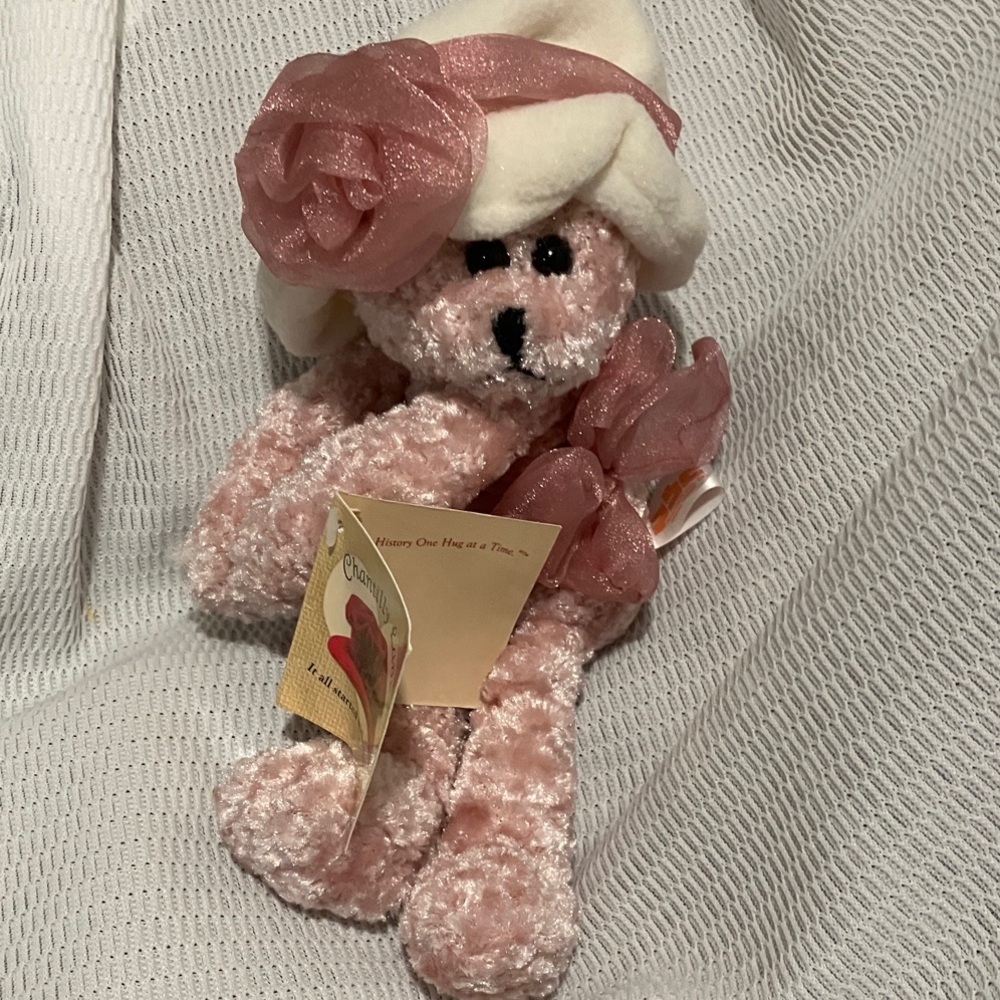 Pink and White Stuffed Bear with Hat